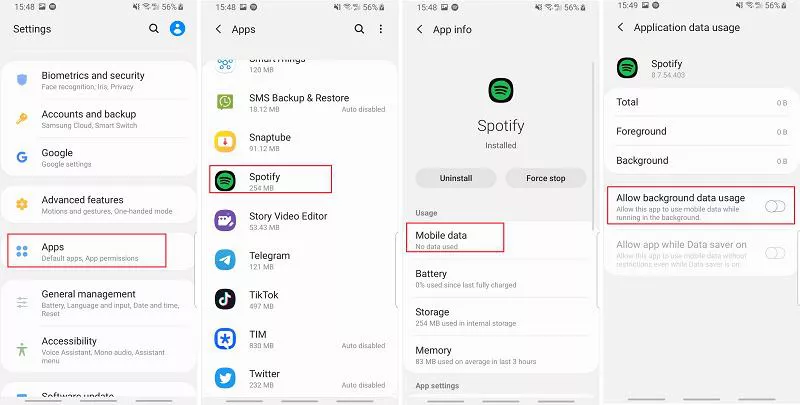 bloquear el uso de datos móviles de Spotify